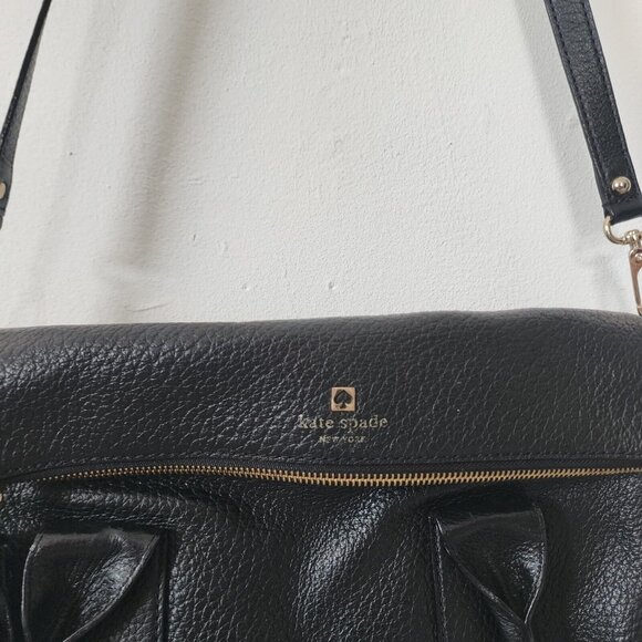 Kate Spade Black Pebble Leather Crossbody Purse Flap Snap Button Close - Picture 3 of 8